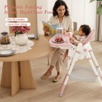 6M-3Y Convertible Baby High Chair Rocker, Foldable, 5-Point Harness, Removable 2-Tier FDA Tray, Silent Lock Wheels
